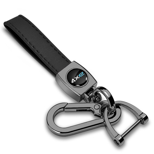 Jeep 4xe in Black on Black Leather Loop-Strap Dark Gunmetal Hook Key Chain