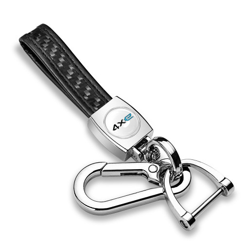 Jeep 4xe in White Real Carbon Fiber Loop-Strap Chrome Hook Key Chain