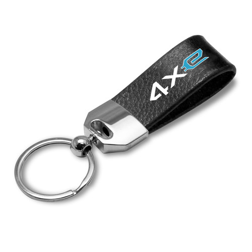 Jeep 4xe Black Genuine Leather Loop Strap Chrome Metal Key Chain