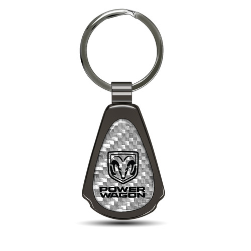 RAM Power Wagon Silver Genuine Carbon Fiber Black Metal Teardrop Key Chain