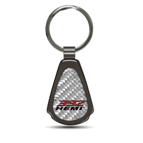 HEMI 392 Silver Genuine Carbon Fiber Black Metal Teardrop Key Chain