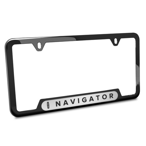 Lincoln Navigator in 3D Silver Finish 50 States Gloss Black Stainless Steel License Plate Frame