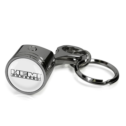 HEMI Powered Logo in White on Black Engine Piston and Rod Metal Key Chain