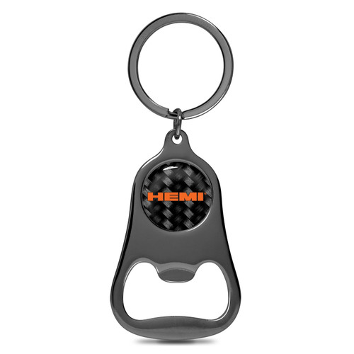 HEMI Logo Carbon Fiber Flat Bottle Opener Black Metal Key Chain