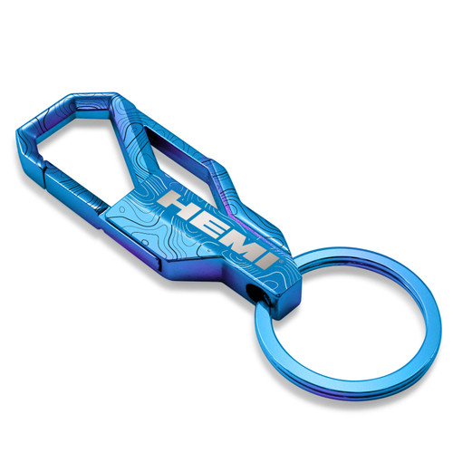 HEMI Logo Topographic Blue Carabiner Style Snap Hook Metal Key Chain