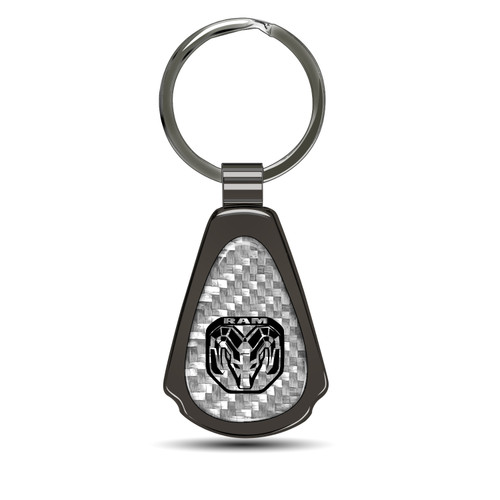 RAM 2019 up Silver Genuine Carbon Fiber Black Metal Teardrop Key Chain