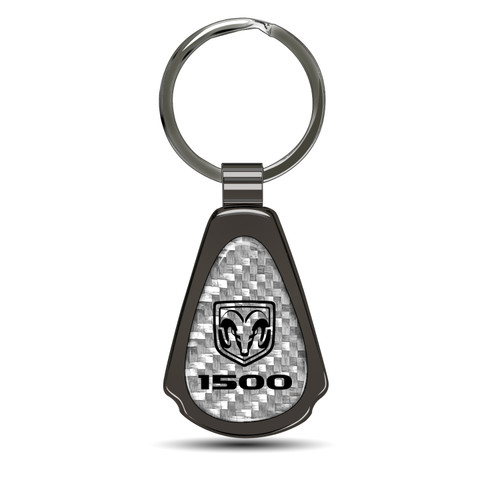 RAM 1500 Silver Genuine Carbon Fiber Black Metal Teardrop Key Chain