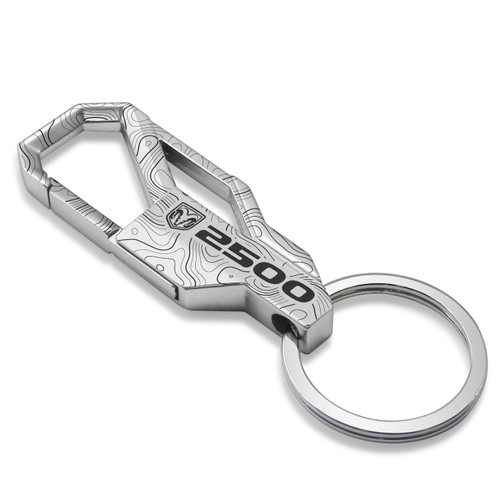 RAM 2500 Logo Topographic Silver Carabiner Style Snap Hook Metal Key Chain