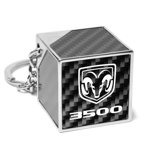 RAM 3500 Logo Black Real Carbon Fiber Custom Designed Cube Block Style Metal Key Chain