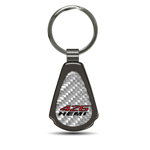 HEMI 426 Silver Genuine Carbon Fiber Black Metal Teardrop Key Chain