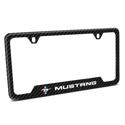 Ford Mustang Tri-Bar Black Carbon Fiber Texture ABS Plastic 50 States License Plate Frame