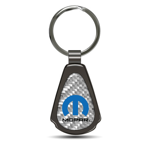 Mopar Silver Genuine Carbon Fiber Black Metal Teardrop Key Chain