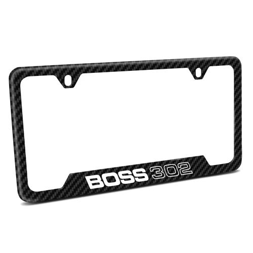 Ford Mustang Boss 302 Black Carbon Fiber Texture ABS Plastic 50 States License Plate Frame