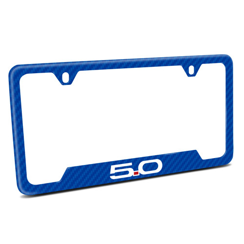 Ford Mustang 5.0 Blue Carbon Fiber Texture ABS Plastic 50 States License Plate Frame