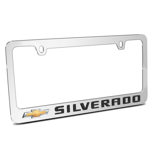 Chevrolet Silverado in 3D on Mirror Chrome Metal License Plate Frame