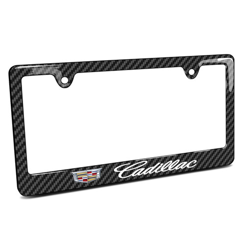 Cadillac Crest Logo Black Carbon Fiber Look ABS Plastic License Plate Frame