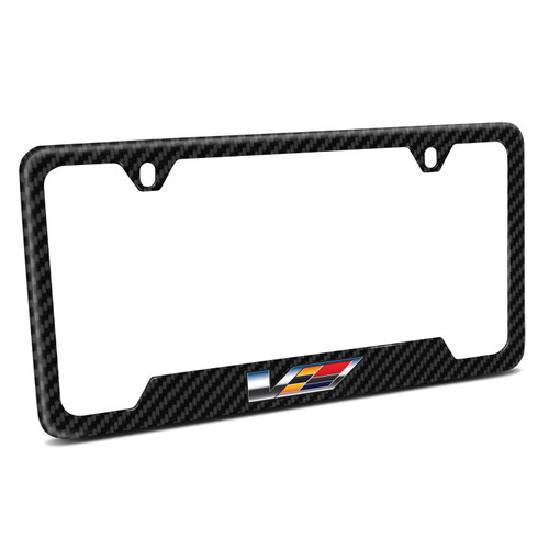 Cadillac V Logo Black Carbon Fiber Texture ABS Plastic 50 States License Plate Frame