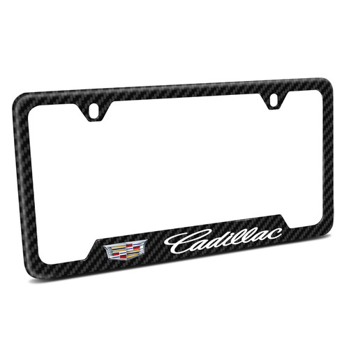 Cadillac Crest Logo Black Carbon Fiber Texture ABS Plastic 50 States License Plate Frame