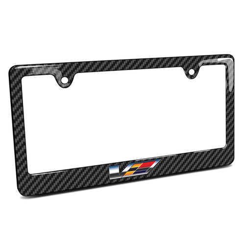 Cadillac V Logo Black Carbon Fiber Look ABS Plastic License Plate Frame