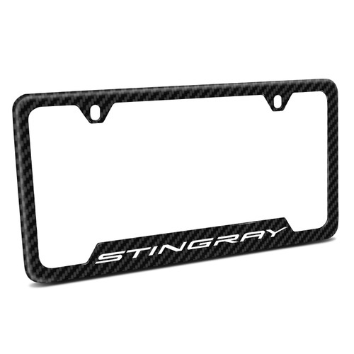 Chevrolet Corvette C8 Stingray Black Carbon Fiber Texture ABS Plastic 50 States License Plate Frame
