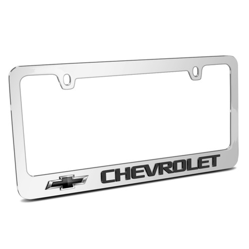 Chevrolet Black Logo in 3D on Mirror Chrome Metal License Plate Frame
