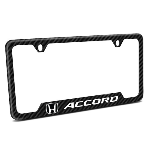 Honda Accord Black Carbon Fiber Texture ABS Plastic Open Corners License Plate Frame