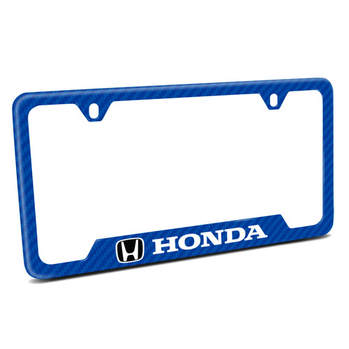 Honda Logo Blue Carbon Fiber Texture ABS Plastic Open Corners License Plate Frame