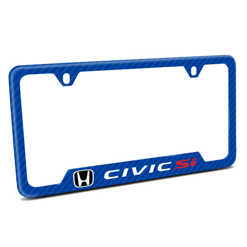 Honda Civic Si Blue Carbon Fiber Texture ABS Plastic Open Corners License Plate Frame