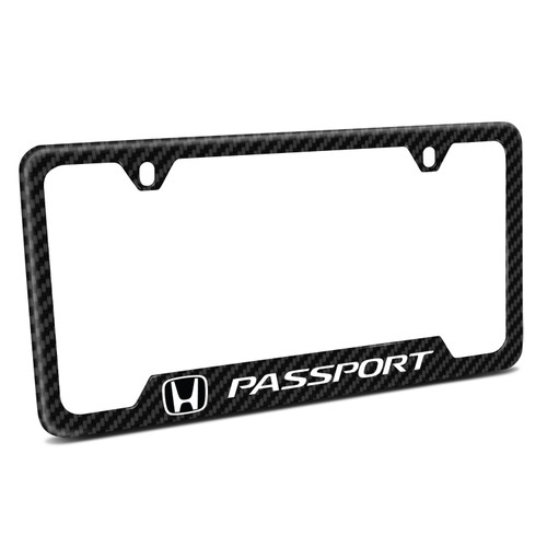 Honda Passport Black Carbon Fiber Texture ABS Plastic Open Corners License Plate Frame