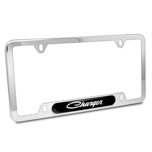 Dodge Charger Classic UV-LED Printed on Black Dome Chrome Stainless Steel License Plate Frame