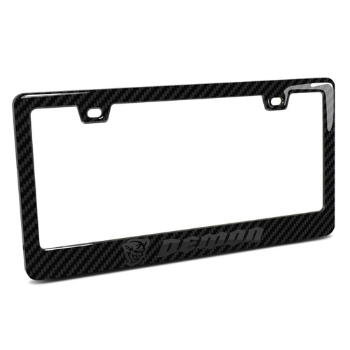 Dodge Demon in 3D Black on Real 3K Carbon Fiber Finish Black ABS Plastic License Plate Frame