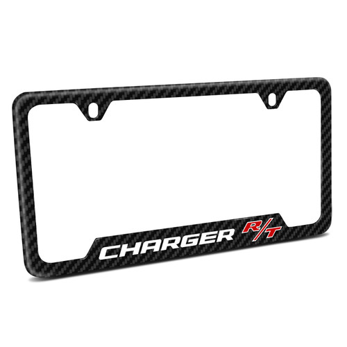 Dodge Charger R/T Black Carbon Fiber Texture ABS Plastic 50 States License Plate Frame