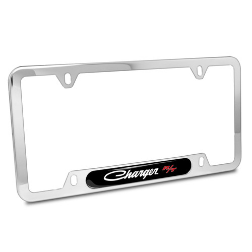 Dodge Charger R/T Classic UV-LED Printed on Black Dome Chrome Stainless Steel License Plate Frame