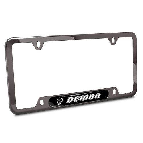 Dodge Demon UV-LED Printed on Black Dome Insert Gunmetal Black Stainless Steel License Plate Frame