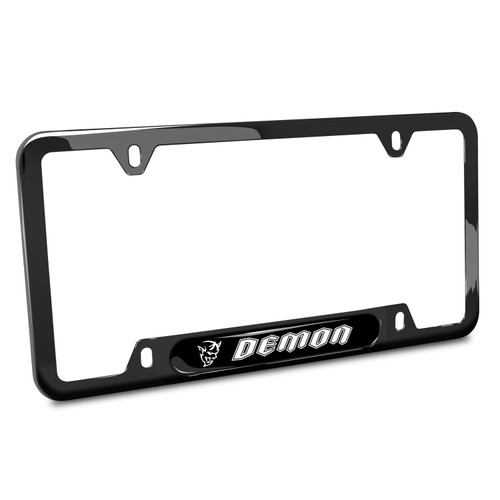 Dodge Demon UV-LED Printed on Black Dome Insert Black Stainless Steel License Plate Frame