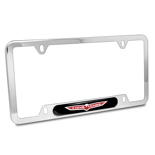 Jeep Trailhawk UV-LED Printed on Black Dome Chrome Stainless Steel License Plate Frame