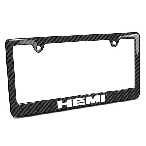 HEMI Logo Black Carbon Fiber Look ABS Plastic License Plate Frame