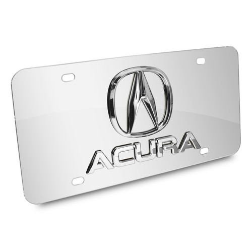 Acura Dual Chrome Logo in 3D on Mirror Chrome Stainless Steel License Plate