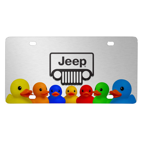 Jeep Grill 3D Logo on Rubber Ducks Graphic Shiny Silver Metal License Plate