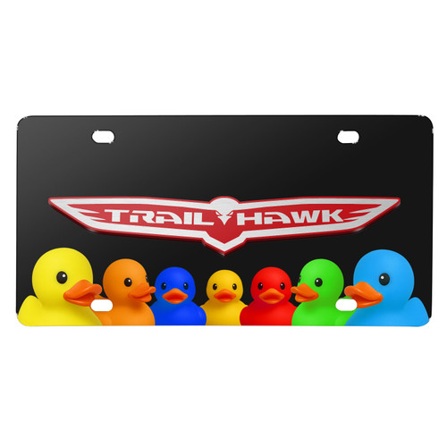 Jeep Trailhawk 3D Logo on Rubber Ducks Graphic Black Metal License Plate