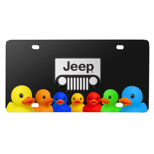 Jeep Grill 3D Logo on Rubber Ducks Graphic Black Metal License Plate