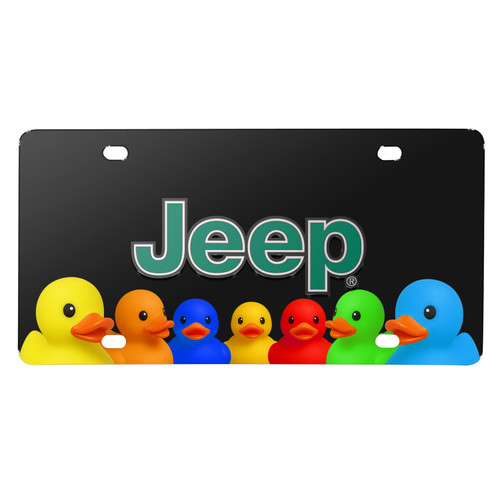 Jeep 3D Logo in Green on Rubber Ducks Graphic Black Metal License Plate