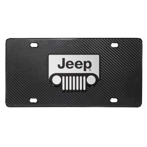 Jeep 3D Grill Logo on Real Black Carbon Fiber License Plate