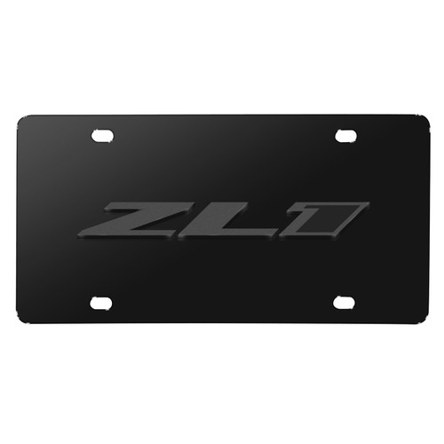 Chevrolet Camaro ZL1 3D Gunmetal Gray Name Logo on Black Stainless Steel License Plate