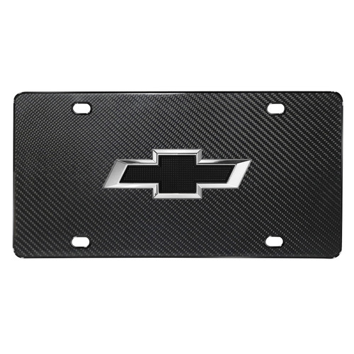 Chevrolet 3D Black Logo on Real Black Carbon Fiber License Plate