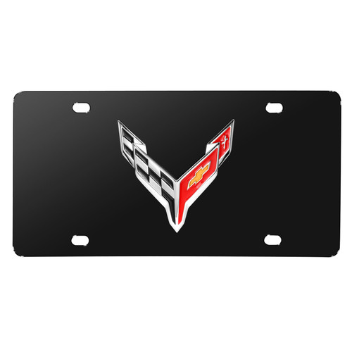 Chevrolet Corvette C8 3D Logo on Black Stainless Steel License Plate