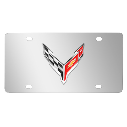 Chevrolet Corvette C8 3D Logo on Mirror Chrome Stainless Steel License Plate