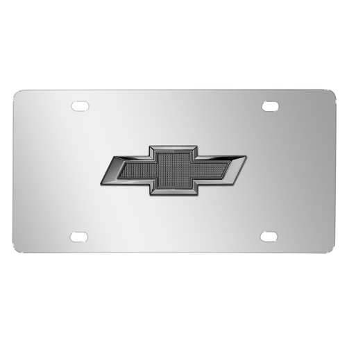 Chevrolet 3D Gunmetal Gray Metal Logo on Mirror Chrome Stainless Steel License Plate