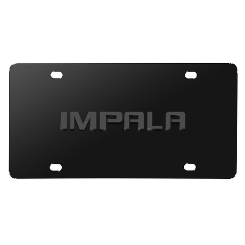 Chevrolet Impala 3D Gunmetal Gray Name Logo on Black Stainless Steel License Plate