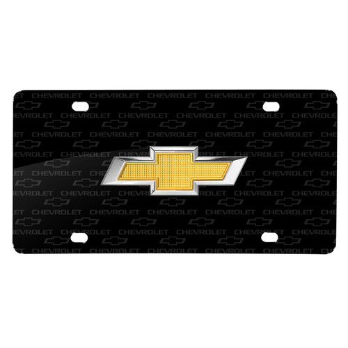 Chevrolet Golden in 3D Logo on Logo Pattern Black Aluminum License Plate